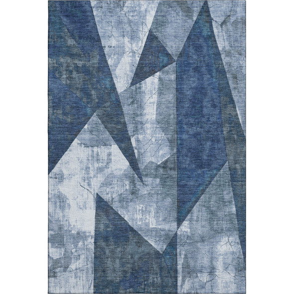 5' X 8' Navy Blue And Ivory Abstract Geometric Washable Area Rug With UV Protection