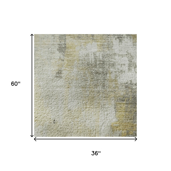 3' X 5' Gold Ivory And Gray Abstract Washable Area Rug With UV Protection