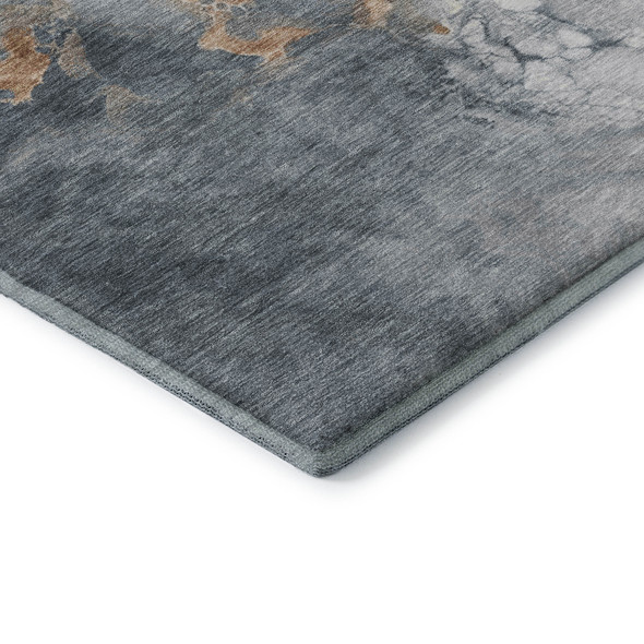 8' Gray Copper And Ivory Abstract Washable Round Rug With UV Protection