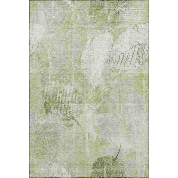 3' X 5' Artichoke Green And Ivory Floral Washable Area Rug With UV Protection