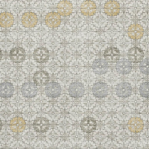 10' X 14' Ivory Gold And Gray Geometric Washable Area Rug With UV Protection