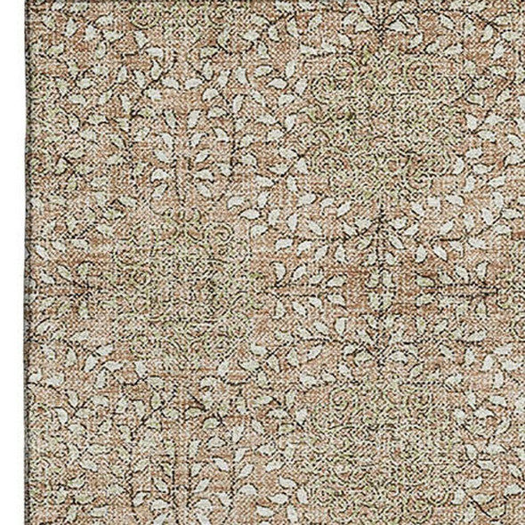 8' X 10' Copper And Beige Damask Washable Area Rug With UV Protection