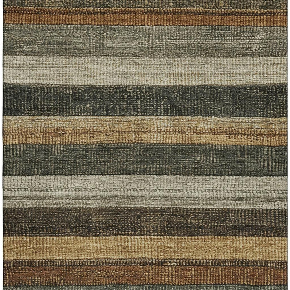 10' X 14' Khaki Gray And Beige Striped Washable Area Rug With UV Protection