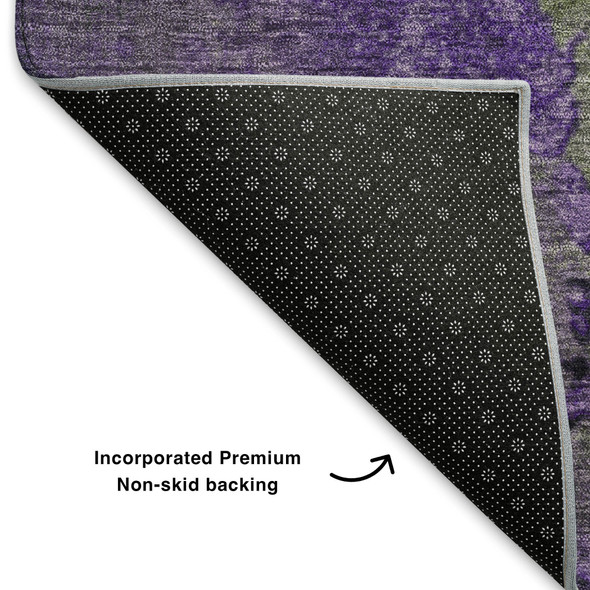 9' X 12' Olive Green And Purple Abstract Washable Area Rug With UV Protection