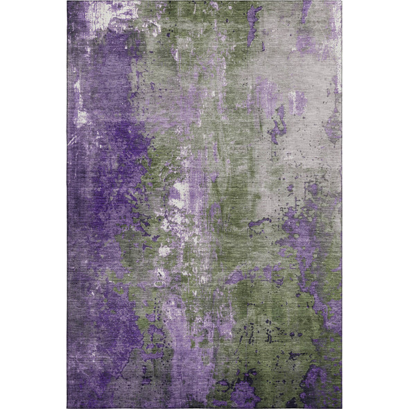 10' X 14' Olive Green And Purple Abstract Washable Area Rug With UV Protection