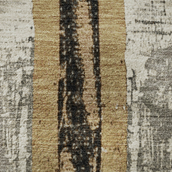 9' X 12' Taupe Gold And Gray Striped Washable Area Rug With UV Protection