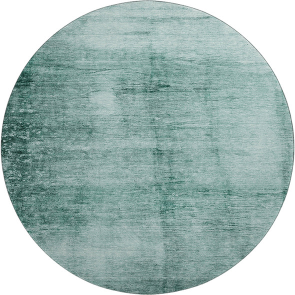 8' Teal And Aqua Abstract Washable Round Rug With UV Protection