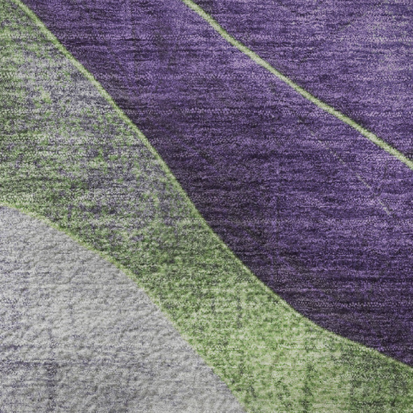 3' X 5' Purple And Green Abstract Washable Area Rug With UV Protection