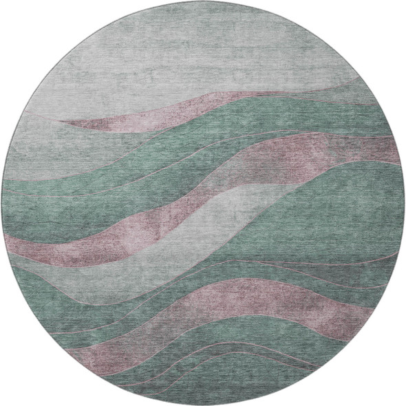 8' Sage And Mauve Abstract Washable Round Rug With UV Protection