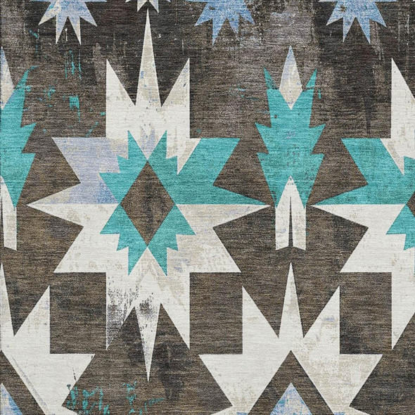 3' X 5' Brown Blue And Ivory Diamond Washable Area Rug With UV Protection