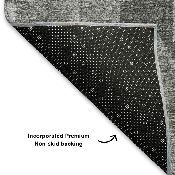 3' X 5' Gray And Silver Ikat Washable Area Rug With UV Protection