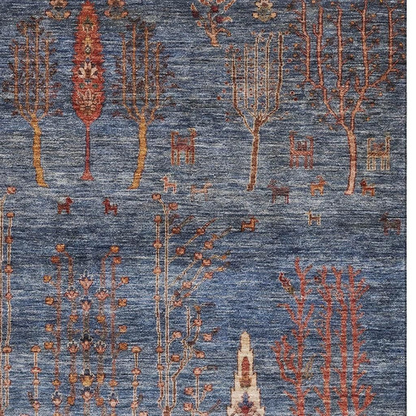 5' X 8' Blue And Rust Floral Washable Area Rug With UV Protection