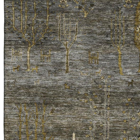 5' X 8' Pewter And Gold Floral Washable Area Rug With UV Protection