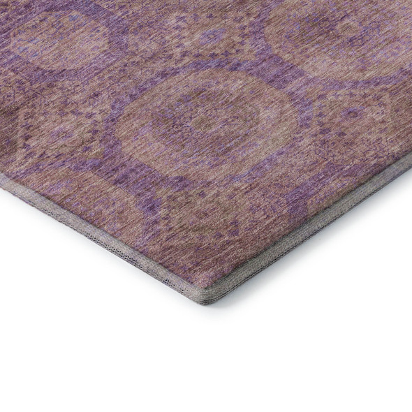 8' Blush And Purple Abstract Geometric Washable Round Rug With UV Protection
