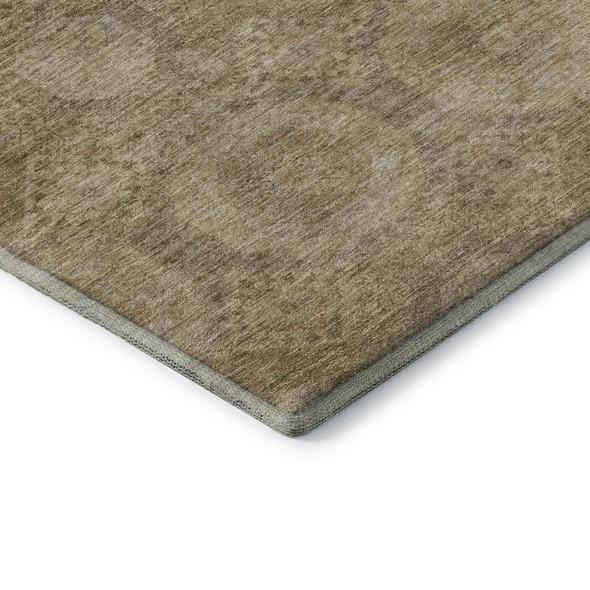 3' X 5' Brown And Beige Abstract Geometric Washable Area Rug With UV Protection