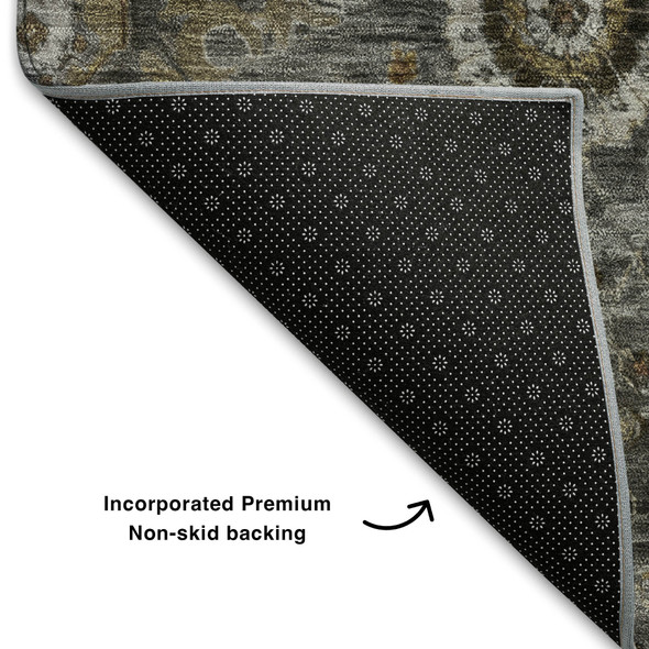 8' X 10' Pewter Copper And Beige Oriental Washable Area Rug With UV Protection