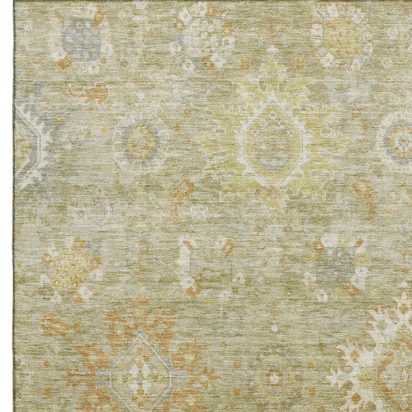 8' X 10' Sage Copper And Ivory Oriental Washable Area Rug With UV Protection