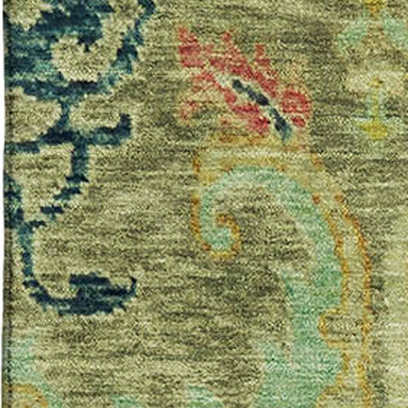 9' X 12' Green Blue And Gold Floral Washable Area Rug With UV Protection