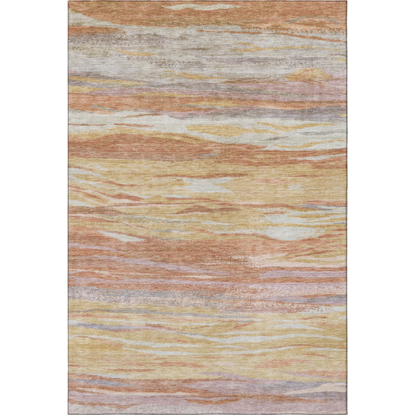 10' X 14' Salmon Gold And Gray Abstract Washable Area Rug With UV Protection
