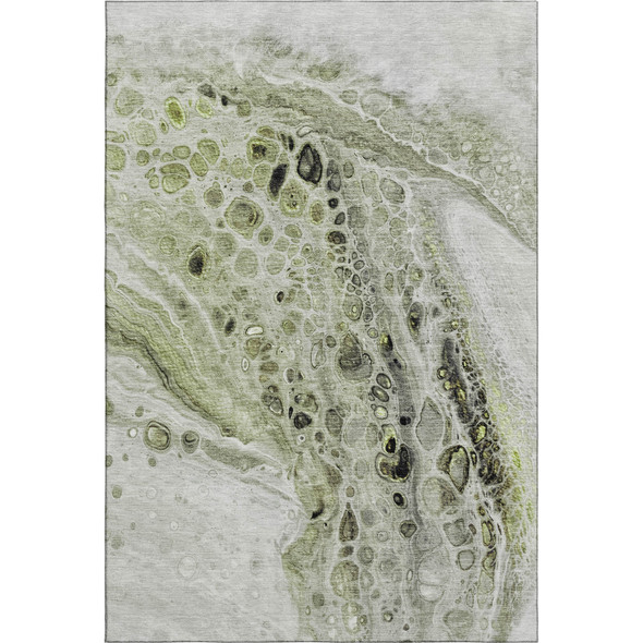 3' X 5' Artichoke Green Gray And Silver Abstract Washable Area Rug With UV Protection