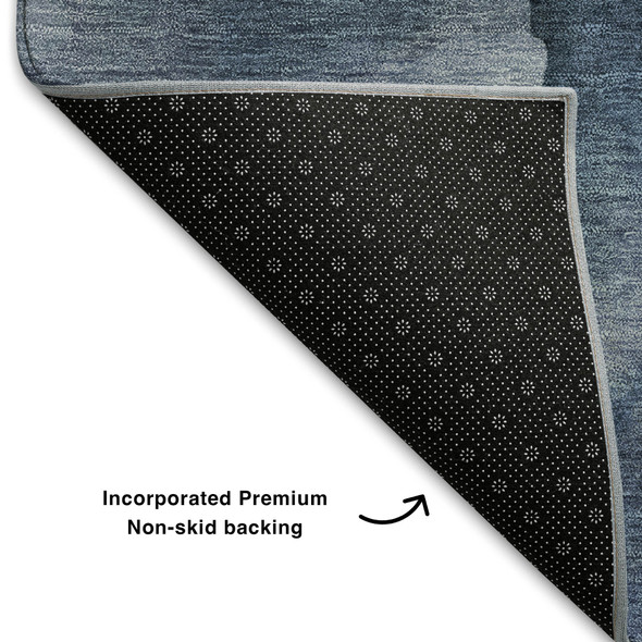 3' X 5' Blue Gray And Silver Abstract Washable Area Rug With UV Protection