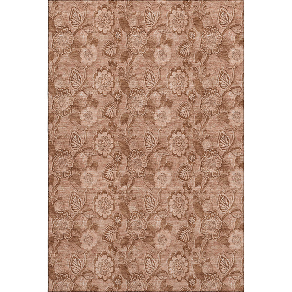 9' X 12' Terra Cotta And Copper Floral Washable Area Rug With UV Protection