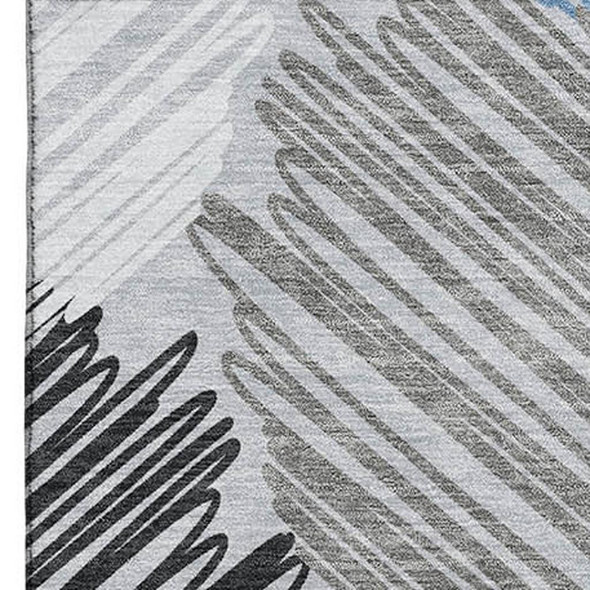 9' X 12' Blue Ivory And Gray Geometric Washable Area Rug With UV Protection