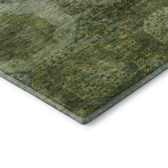 9' X 12' Artichoke Green And Beige Abstract Geometric Washable Area Rug With UV Protection
