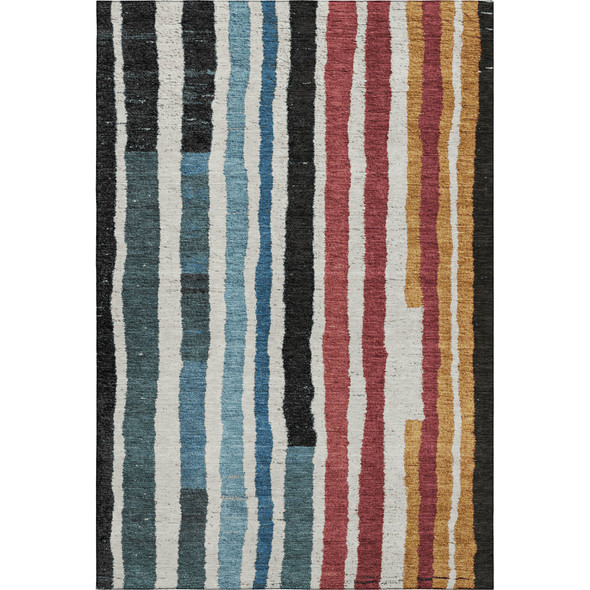 9' X 12' Black Blue And Copper Striped Washable Area Rug With UV Protection