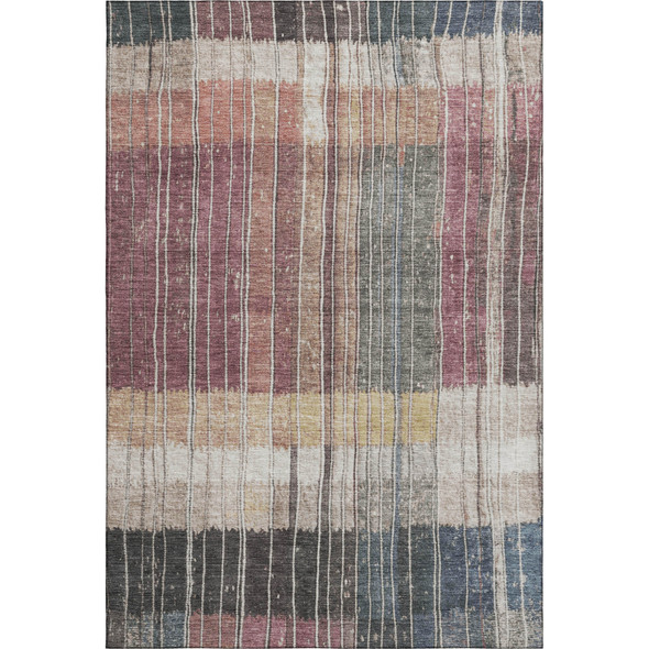 9' X 12' Mauve Blue And Beige Striped Washable Area Rug With UV Protection