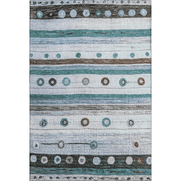 9' X 12' Teal Brown And Ivory Striped Washable Area Rug With UV Protection