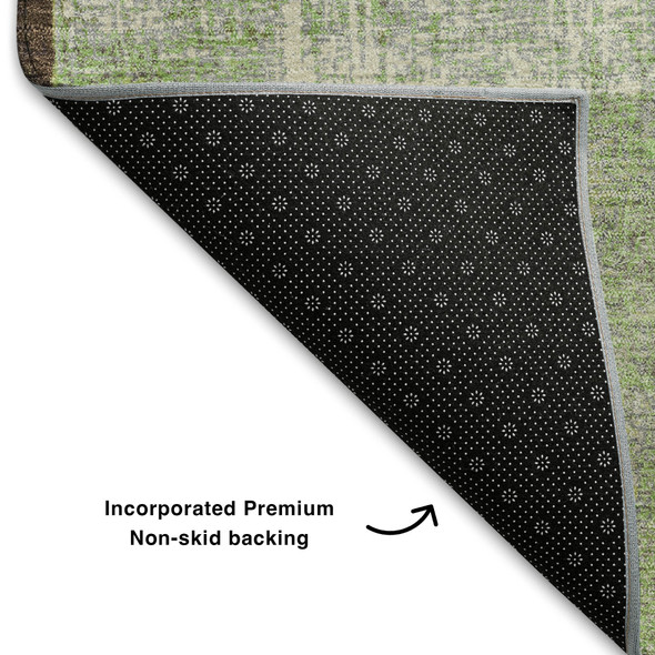 8' X 10' Blue Green And Beige Geometric Washable Area Rug With UV Protection