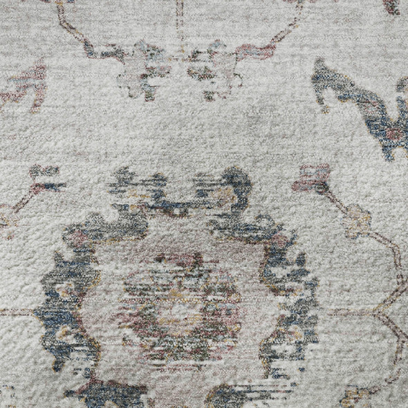 3' X 5' Blush Ivory And Denim Blue Oriental Washable Area Rug With UV Protection