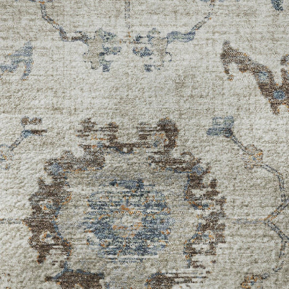 5' X 8' Beige Blue And Brown Oriental Washable Area Rug With UV Protection