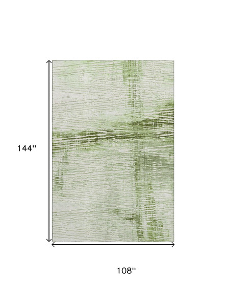 9' X 12' Artichoke Green And Ivory Striped Washable Area Rug With UV Protection