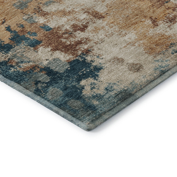 3' X 5' Beige Copper And Blue Abstract Washable Area Rug With UV Protection