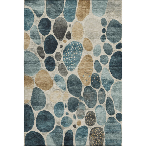 10' X 14' Teal Beige And Ivory Geometric Washable Area Rug With UV Protection