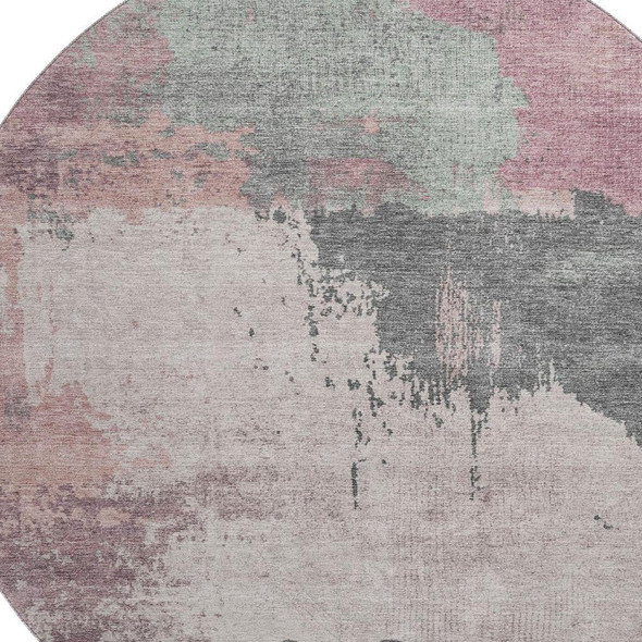 8' Blush Beige And Sage Abstract Washable Round Rug With UV Protection