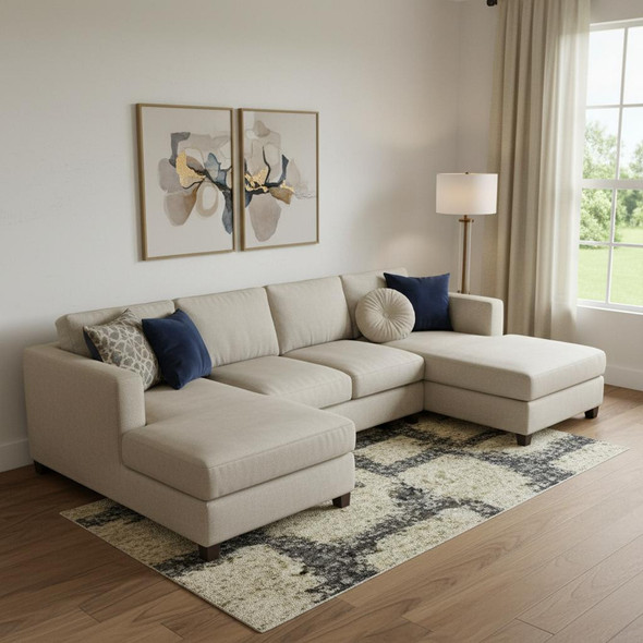 9' X 12' Rust Beige And Blue Abstract Washable Area Rug With UV Protection