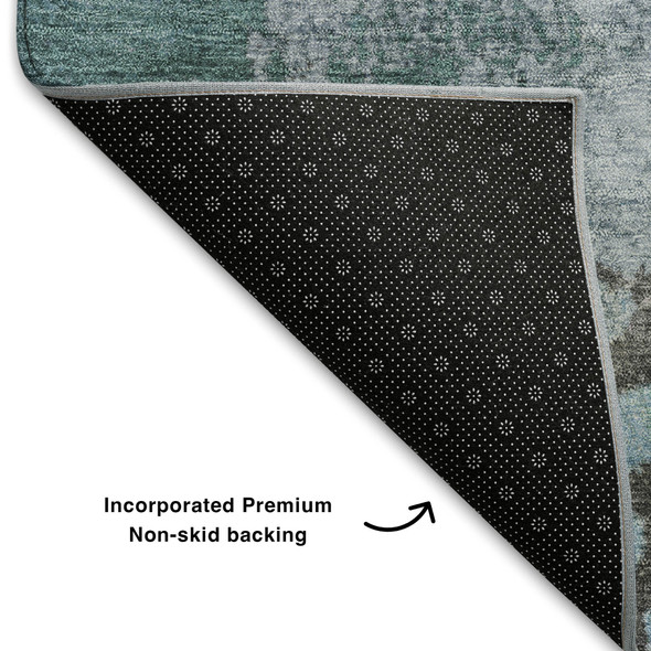 5' X 8' Teal And Taupe Abstract Washable Area Rug With UV Protection