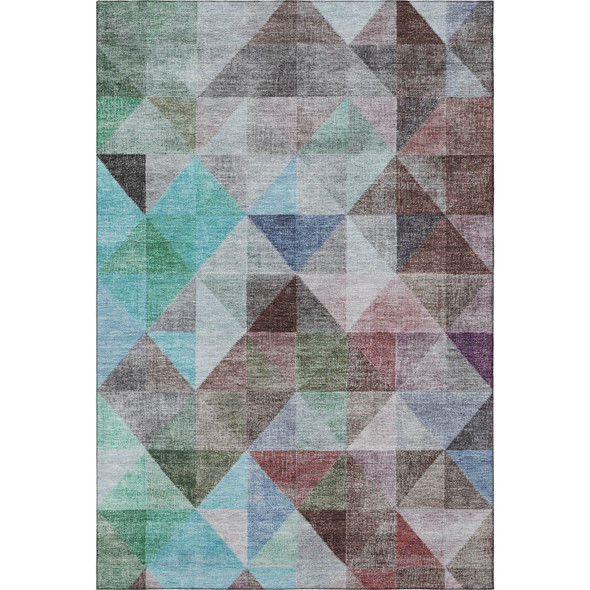 5' X 8' Silver Purple And Blue Geometric Washable Area Rug With UV Protection