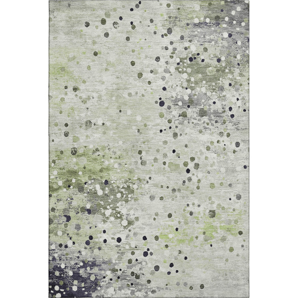 5' X 8' Artichoke Green Ivory And Gray Abstract Washable Area Rug With UV Protection