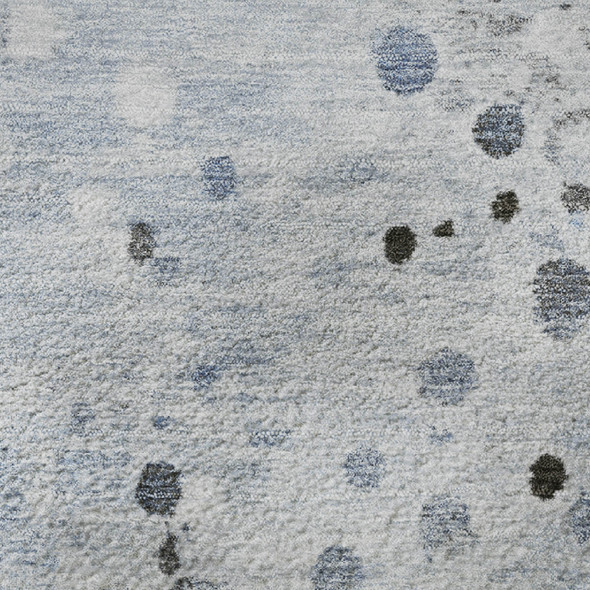 9' X 12' Sky Blue Charcoal And Ivory Abstract Washable Area Rug With UV Protection