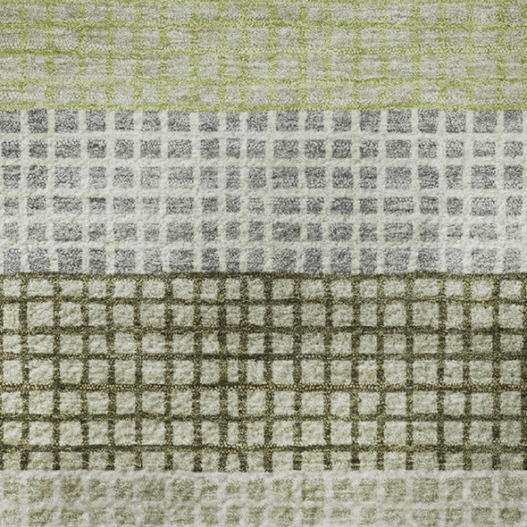 8' X 10' Artichoke Green Ivory And Gray Striped Washable Area Rug With UV Protection