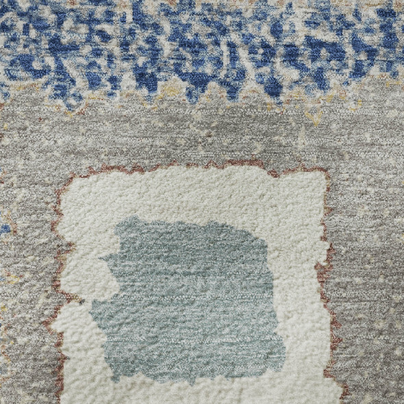 9' X 12' Navy Blue Ivory And Beige Geometric Washable Area Rug With UV Protection