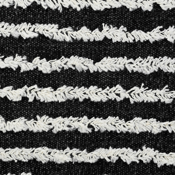 20" Black And White Striped Cotton Throw Pillow Cover with Tufts