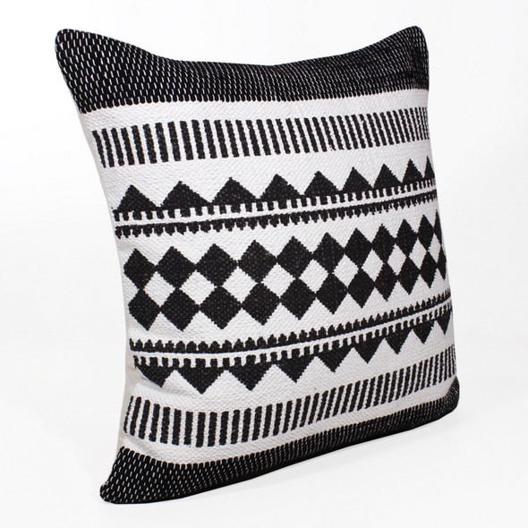 20" Black And Ivory Geometric Cotton Blend Throw Pillow Cover