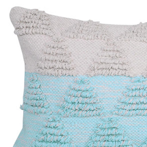 14" X 36" Blue And White Lumbar Geometric Cotton Throw Pillow Cover with Texture