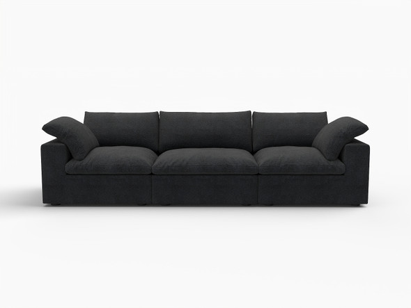 120" Black Linen Blend Modular Sofa With Toss Pillows