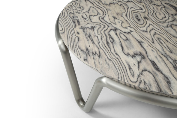 43" Gray and Silver Wood and Stainless Steel Round Coffee Table